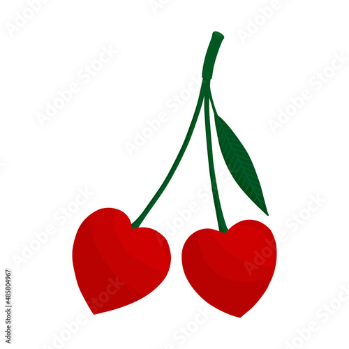 Drawn cherries with heart-shaped berries. Perfect for Valentines Day or weddings decorations.