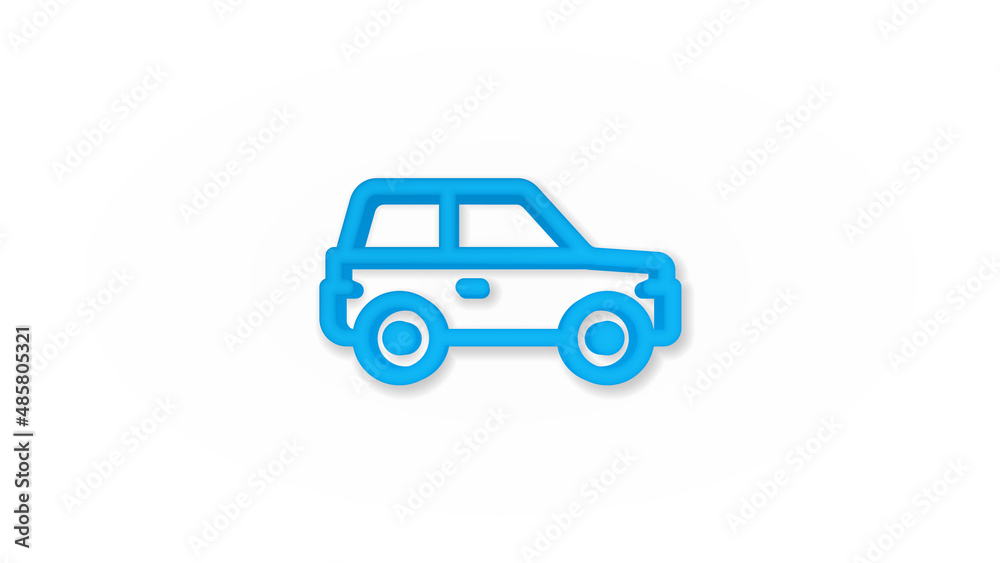 car, hatchback 3d line flat color icon. Realistic vector illustration. Pictogram isolated. Top view. Colorful transparent shadow design.