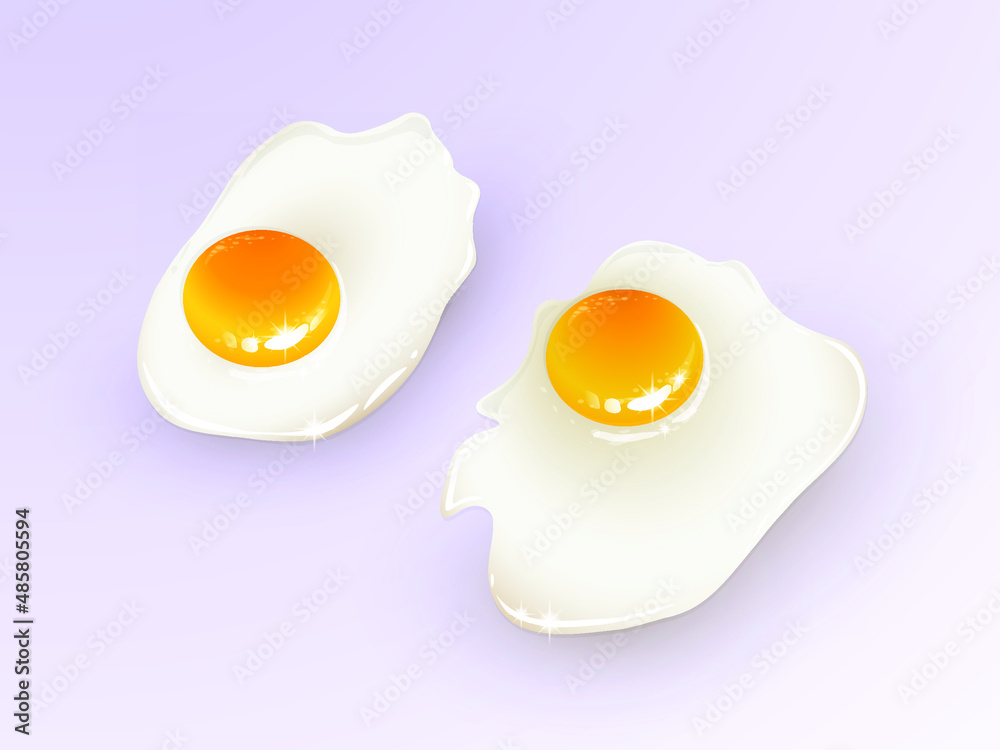 Omelette. Fried eggs. Isolated eggs on a light background. Healthy nutritious breakfast. Yolk and white. Vector illustration