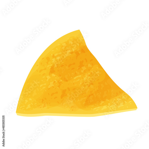 Tortilla chips, traditional Mexico nacho, triangle crisp food in cartoon style isolated on white background. Fast food, detailed meal.