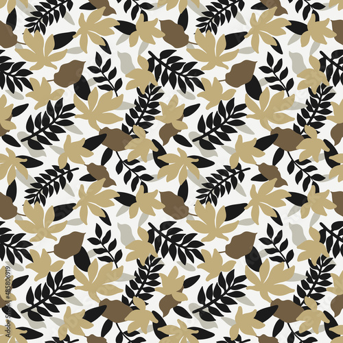 Seamless floral pattern, vector seamless background with summer exotic leaves...