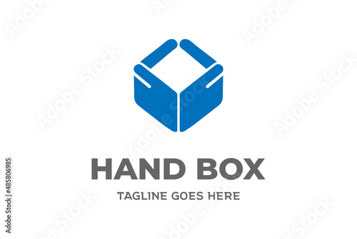 Simple Minimalist Hand Cube Square Box for Package Delivery Protect Logo Design Vector