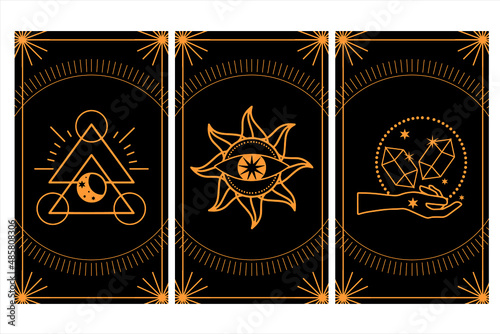 Set of golden esoteric vector illustration. Esoteric mystical elements