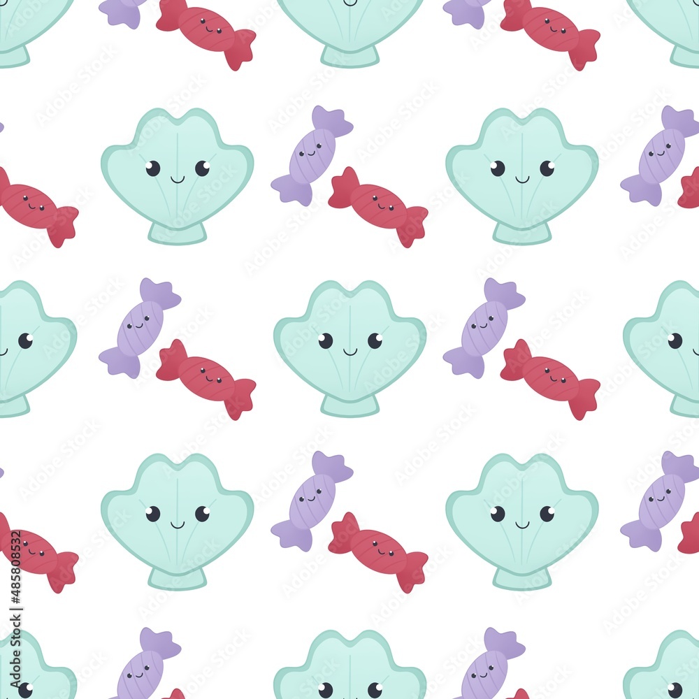Fototapeta premium cute summer pattern for kids - candy and shell
