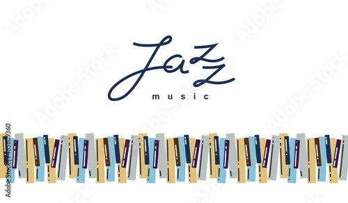 Jazz music emblem or logo vector flat style illustration isolated, grand piano logotype for recording label or studio or musical band.