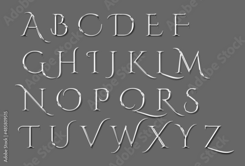 3d alphabet letters in stainless steel metallic view isolated 