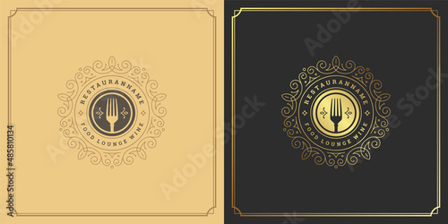 Restaurant logo design vector illustration fork silhouette