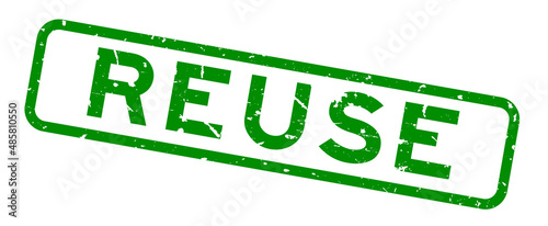 Grunge green reuse word square rubber seal stamp on white background