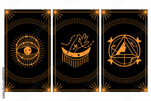 Set of golden esoteric vector illustration. Esoteric mystical elements