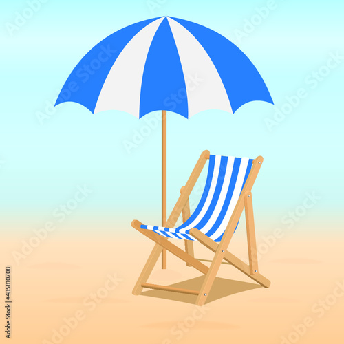 Summer. Blue Recliners and Beach umbrella. Illustration