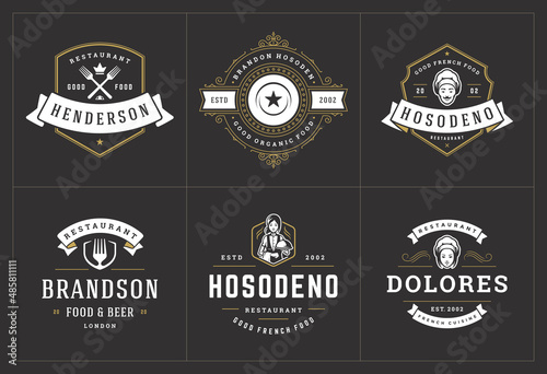 Print op canvas Restaurant logos templates set vector illustration good for menu labels and cafe