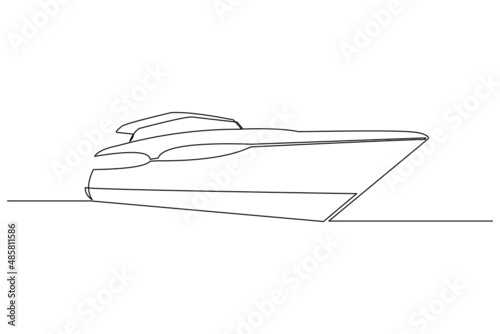 Continuous singe one line drawing art of luxury yacht speed boat sailing cruise vector illustration