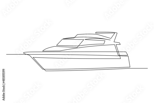 Continuous Single Line Drawing Art Of Luxury Yacht. Speed Boat