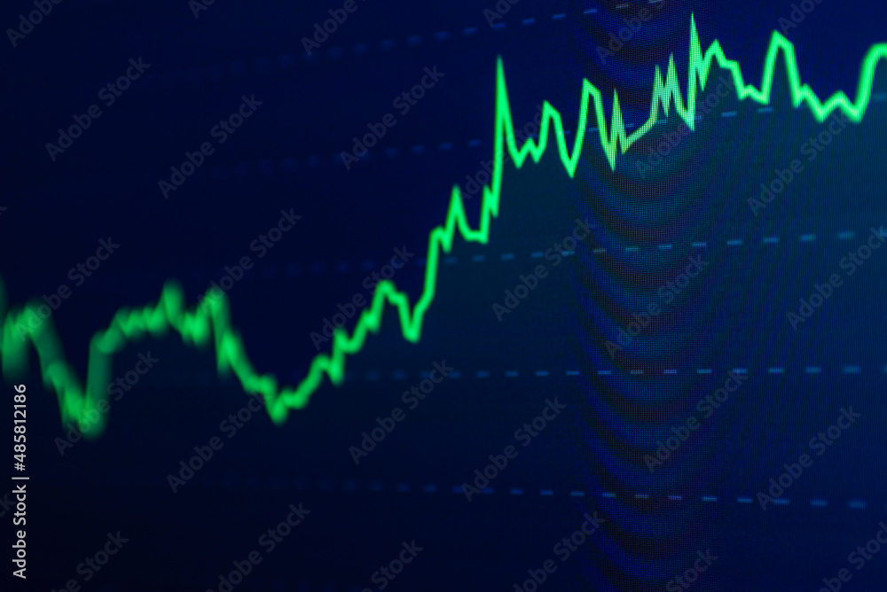 Grow Stock market trading graph in graphic concept.financial investment or economic trends business design. Abstract finance background.Low angle shot.