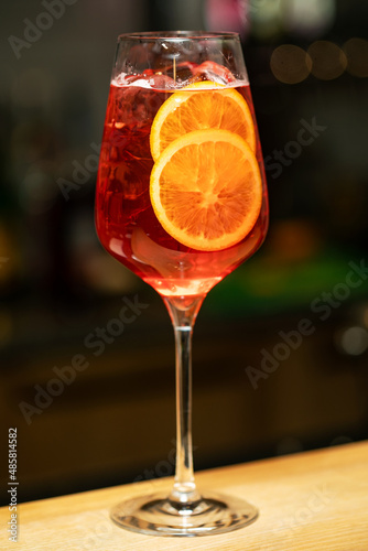 Apperol spritz cocktail in misted glass, selective focus