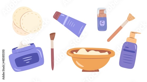 Set of skincare products isolated on white background