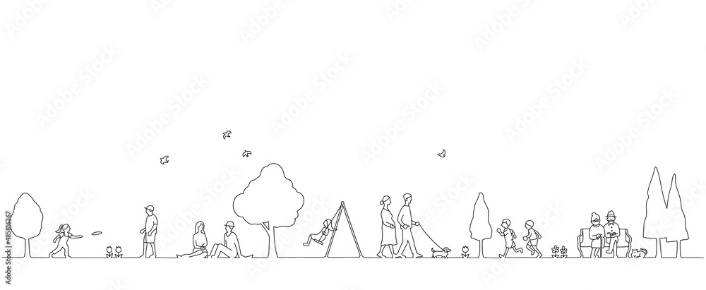Obraz premium 公園と人々の風景 背景素材