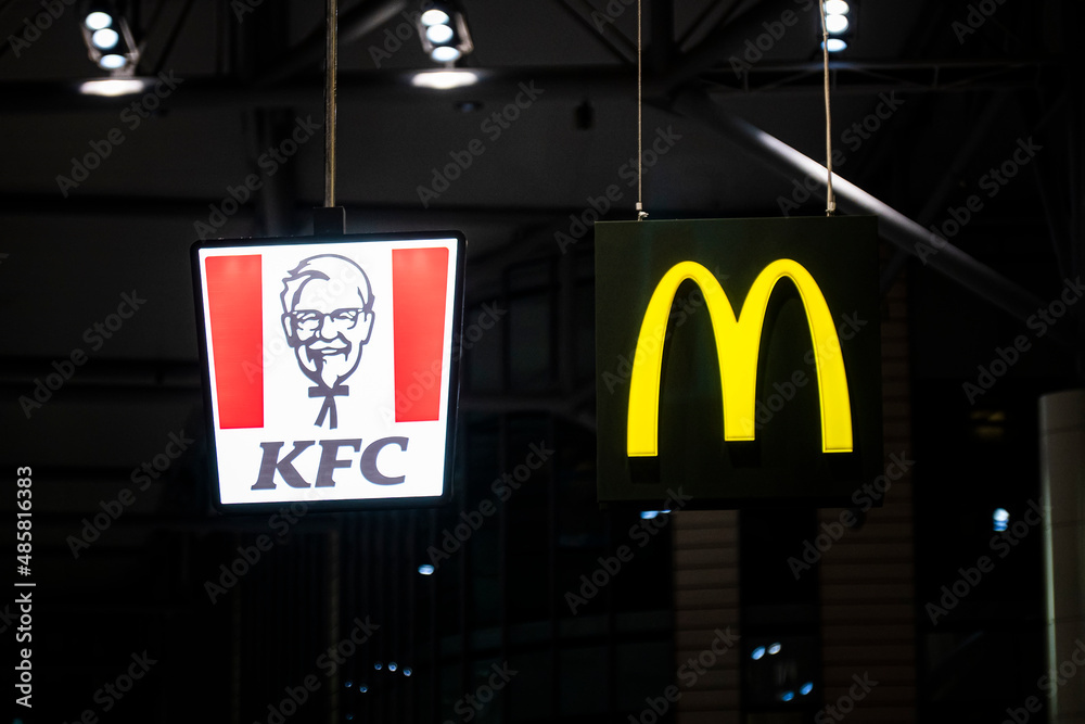 McDonalds and kfc logos of competing fast food companies. Stock Photo ...