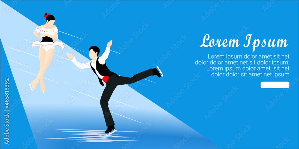 UI design of abstract man and woman skating on ice on abstract blue background