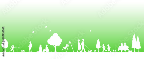 公園と人々の風景　背景素材