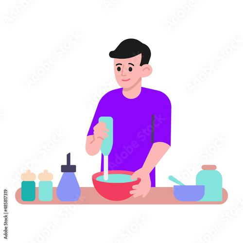 Man mixing ingredients with mixer vector illustration