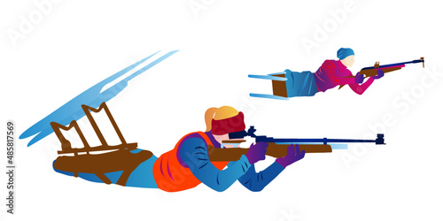 Cartoon illustration of a faceless disabled woman on a sled. Biathlon
