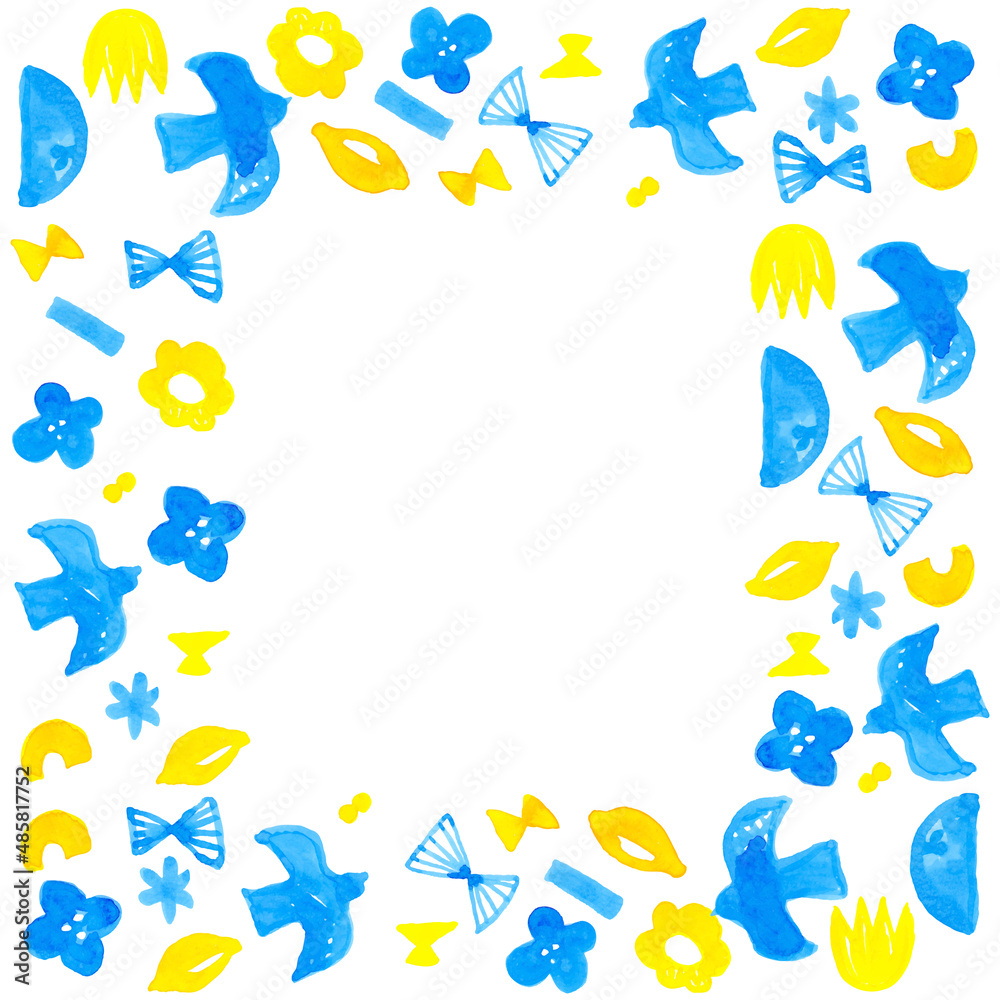 黄色と青の水彩フレームベクター