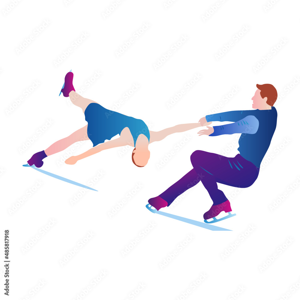 Obraz premium Cartoon illustration of abstract man and woman skating on ice on white background