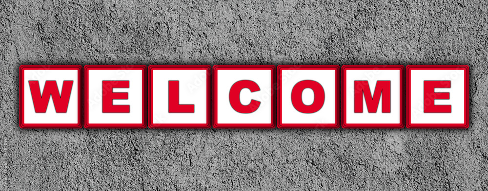 Naklejka premium Welcome Title - Red Square Concept - Wall Background - 3D Illustration