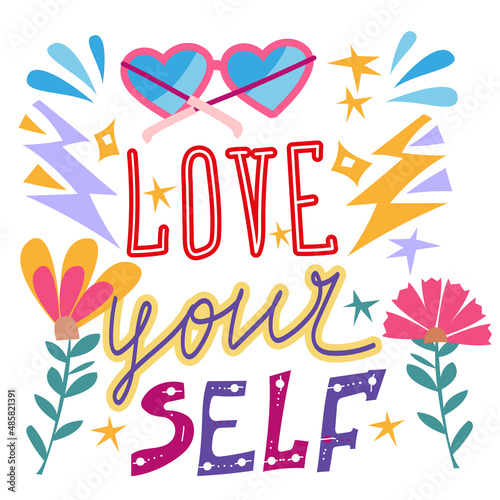 Illustration of lettering motivaiting to self care and love