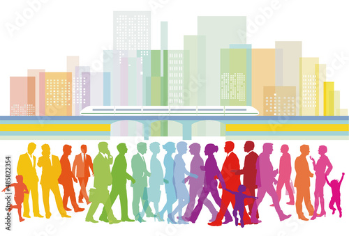 Fußgänger in der Stadt, Personen Gruppe illustration
