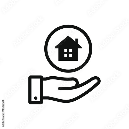 House on hand. Home, property, insurance icon line style isolated. Vector illustration