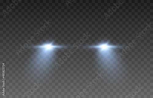 Vector light from the headlights PNG. Light from the headlights of a car on an isolated transparent background. Round headlights, blue light PNG. Road lighting. PNG. photo
