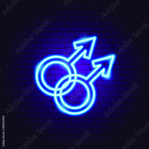 Two Men Neon Sign. Vector Illustration of Gay Promotion.