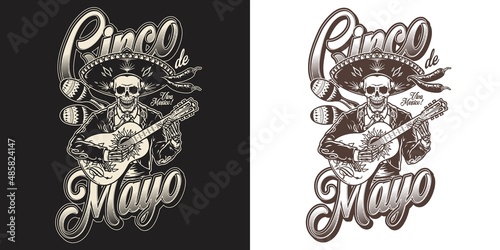 Mexican skeleton with guitar emblem