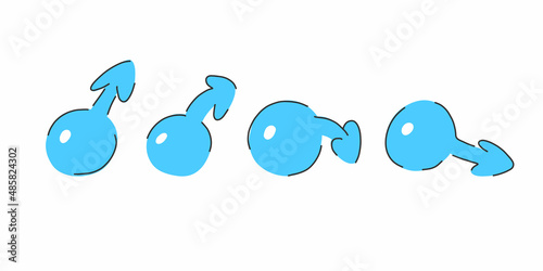 Erectile dysfunction, prostatitis. Male cartoon symbol. Impotence, flaccid soft penis. Infertility, pills for potency. Stock vector set illustration isolated on white background.