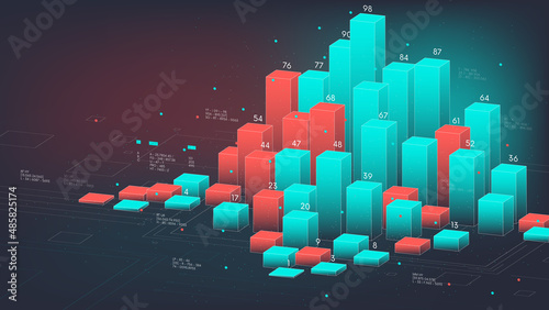 Business financial charts column graph with percentage infographic element, Analytical and statistical big data vector illustration