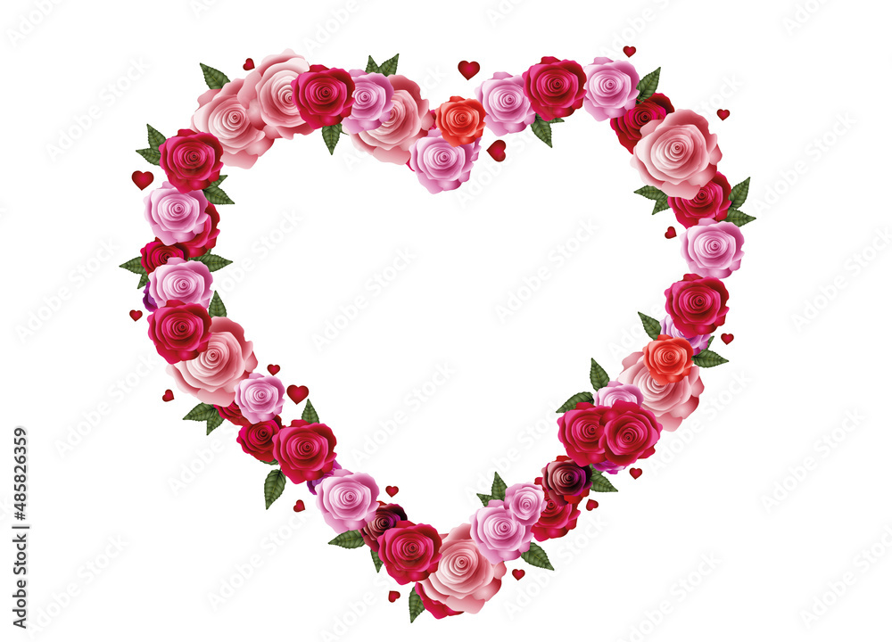Rosen Herz aus leuchtenden Rosen und Herzen