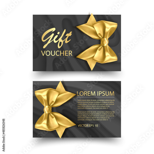 Set of Gift Voucher Card Template, Advertising or Sale. template with glitter texture and realistic bow