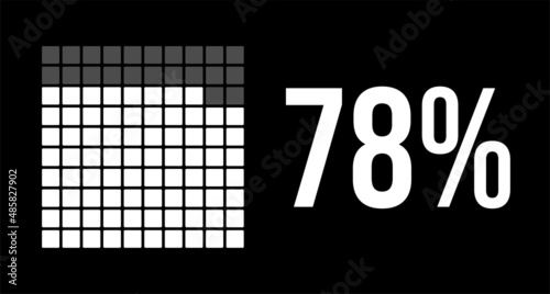 78 percent diagram, seventy-eight percentage vector infographic. Rounded rectangles forming a square chart. White on black background.