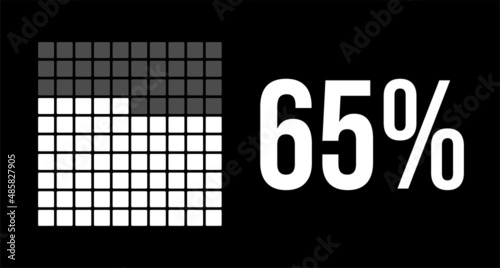 65 percent diagram, sixty-five percentage vector infographic. Rounded rectangles forming a square chart. White on black background.