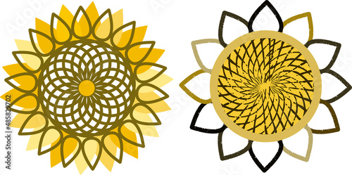 Two stylized sunflower symbols for design