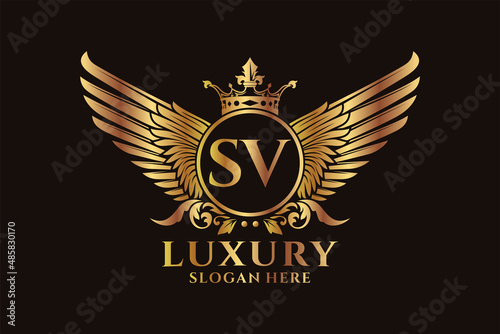 Luxury royal wing Letter SV crest Gold color Logo vector, Victory logo, crest logo, wing logo, vector logo template.