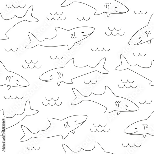 Sharks line pattern. Seamless pattern with swimming sharks. Vector illustration.