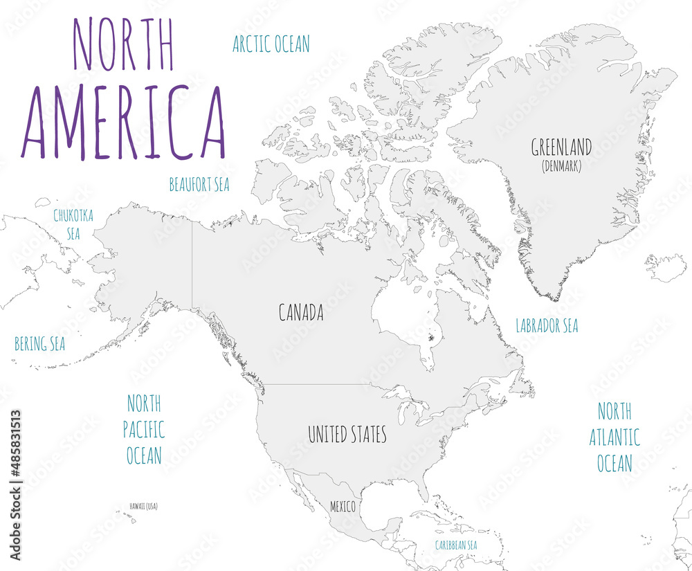 Political North America Map vector illustration isolated in white background. Editable and clearly labeled layers.