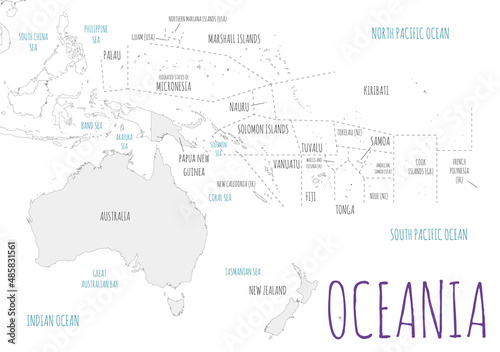 Political Oceania Map vector illustration isolated in white background. Editable and clearly labeled layers. photo