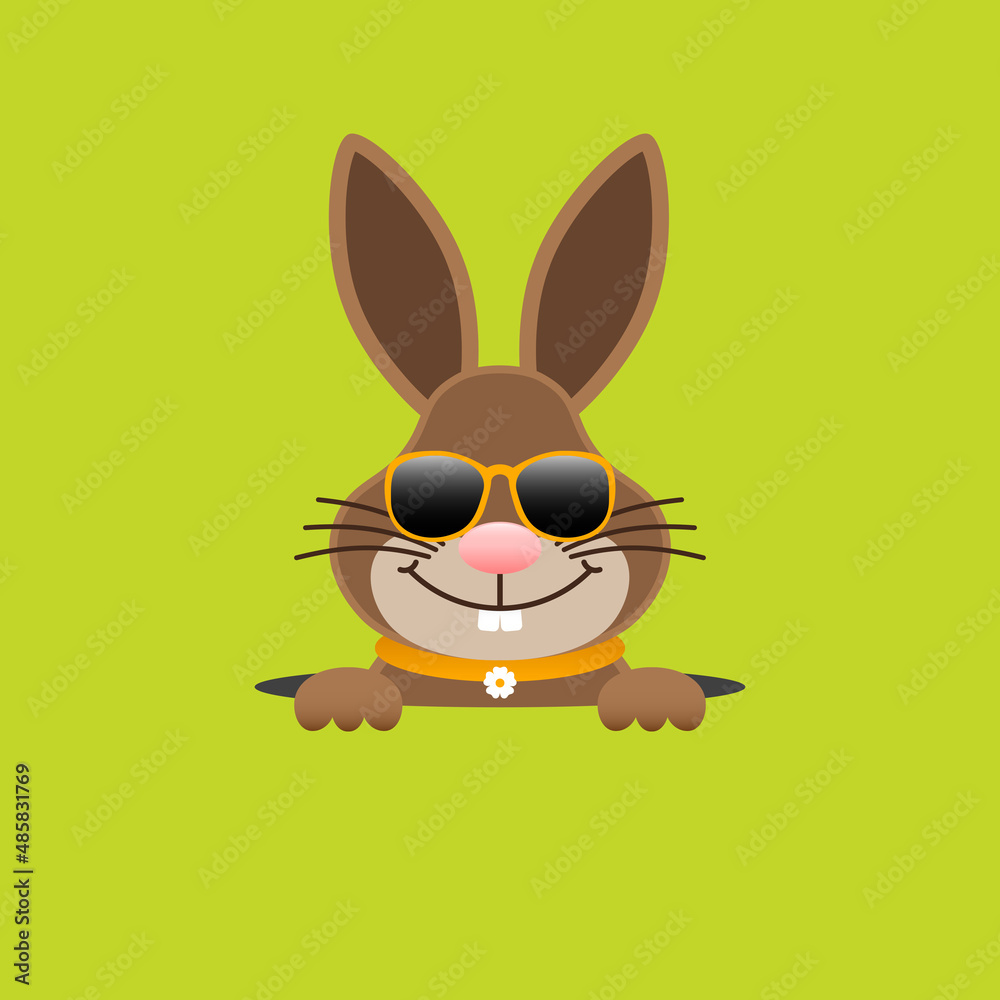 Fototapeta premium Osterhase Sonnenbrille Im Loch Grün