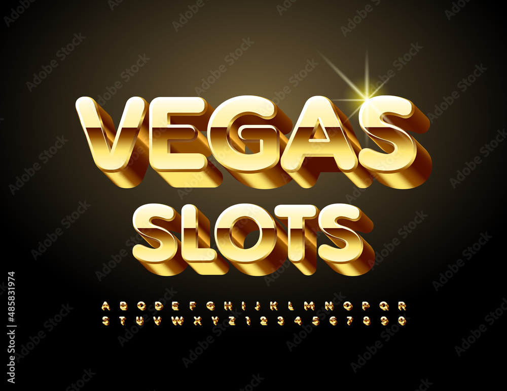 Vector luxury Logo Vegas Slots. Elite Golden 3D Font. Artistic Alphabet Letters and Numbers