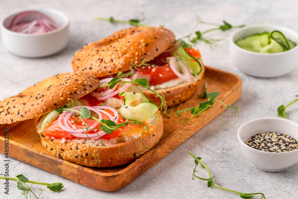 Bagel and Salmon Lox with Cream Cheese Bagel and Salmon Lox with Cream Cheese