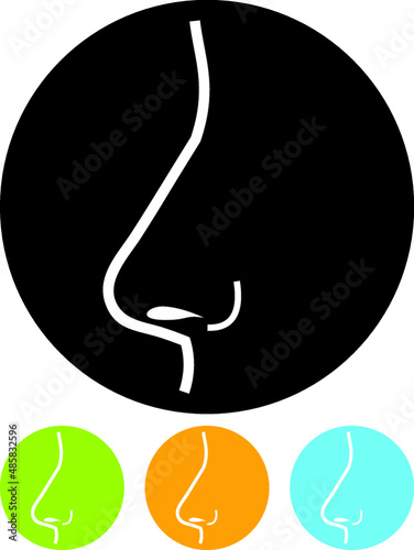 Sense of smell. Human nose icon. Rhynoplasty. Nostrils simple vector line illustration